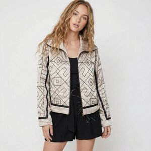 Nu Denmark NWOT Embroidered Zip Jacket Small Gold Black Boho High End Designer